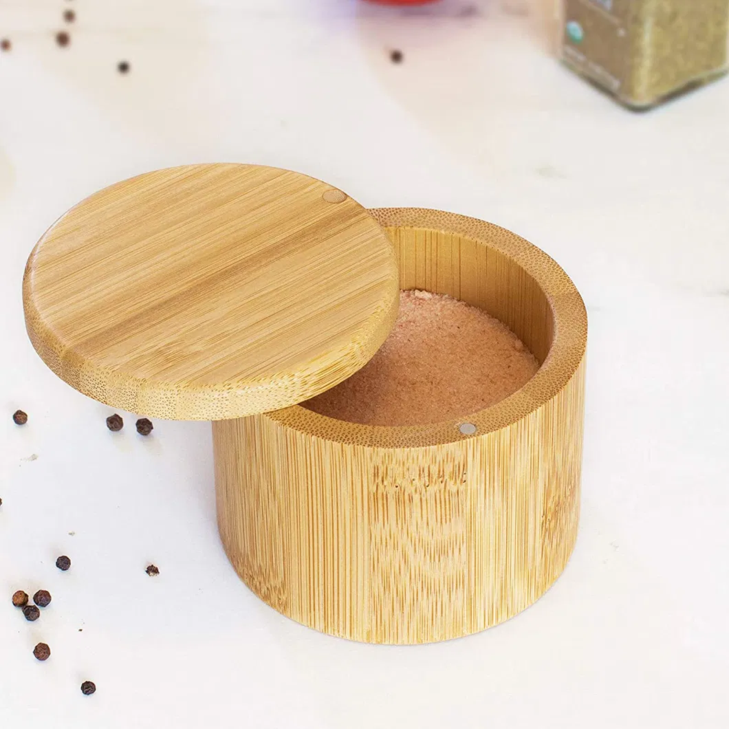 Elegant Bamboo Salt Cellar Spice Box with Magnetic Lid