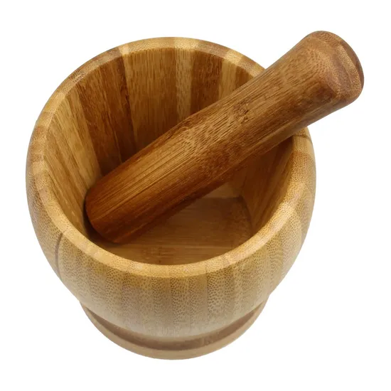 Eco-Friendly Bamboo Mortar and Pestle Set for Kitchen Use