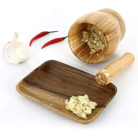 Premium Bamboo Mortar and Pestle Set for Garlic Grinding