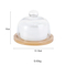 Mini Round Bamboo Wood Cake Stand with Glass Dome and Ceramic Bowls for Cakes & Cheese Platters