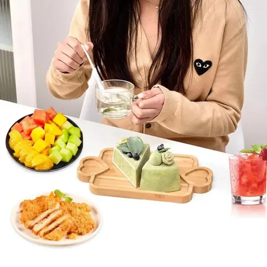 Bamboo Plates Wooden Serving Tray Tea Cup Storage Fruits Organizer