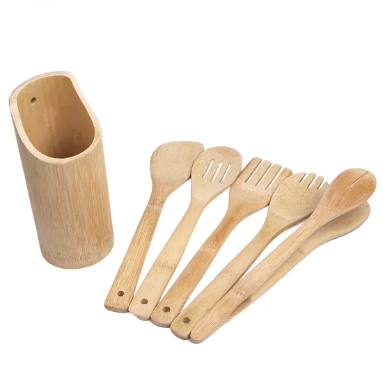 Natural Living Bamboo Kitchen Utensil Set with Holder