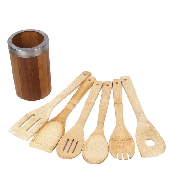 Natural Living Bamboo Kitchen Utensil Set with Holder