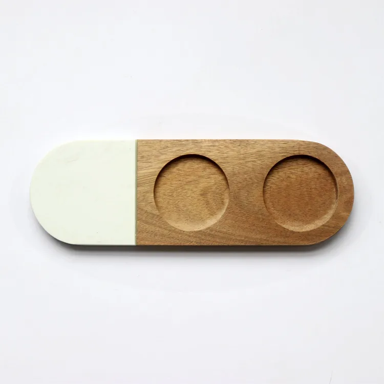 Paddle Shape Marble Wooden Beer Flight Board and Glass Cup Holder