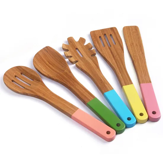 High Quality Color Painting Bamboo Kitchen Utensils Set of 5