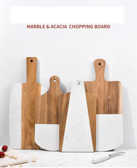 White Marble and Acacia Wood Cutting and Chopping Board for Cheese and Charcuterie