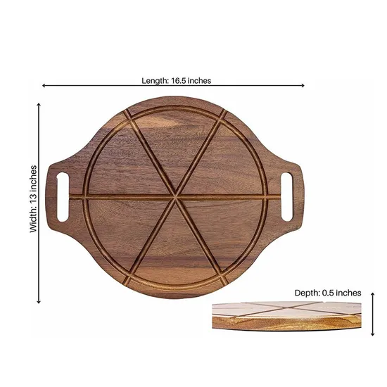 Double Sided Large Round Wood Pizza Cutting Board Serving Board with Handles