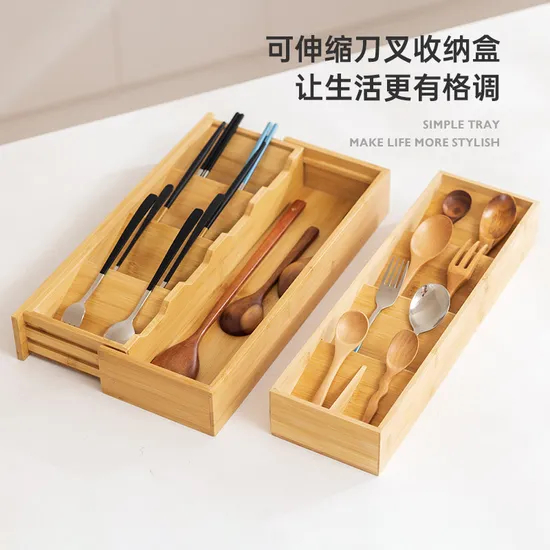 Bamboo Expandable Drawer Organizer for Silverware, Flatware and Knives in Kitchen