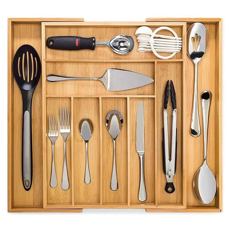 Expandable Bamboo Cutlery Tray Drawer Divider Organizer