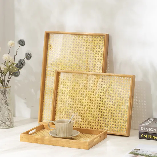 Wholesale Premium Rattan Weave Bamboo Serving Tray Set