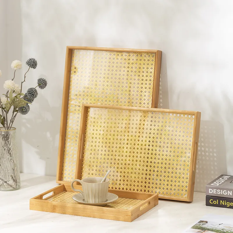 Wholesale Premium Rattan Weave Bamboo Serving Tray Set