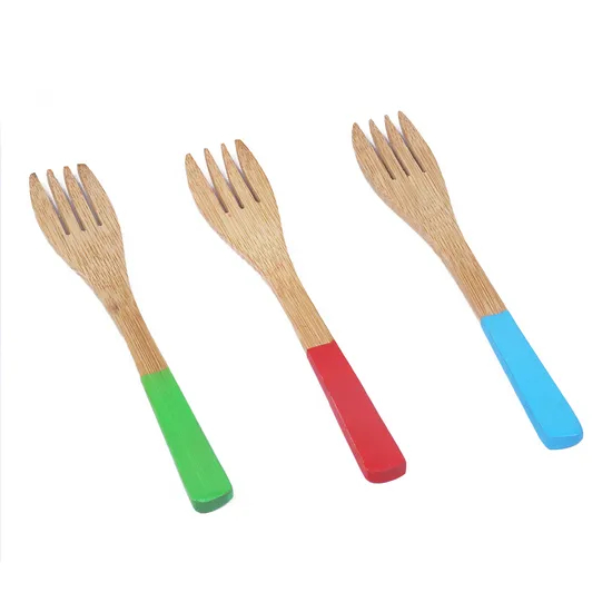 Bamboo Baby Camping Fork with Colorful Handle