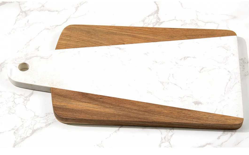Natural Wooden and Marble Cheese Board with Handle and Hanging Hole