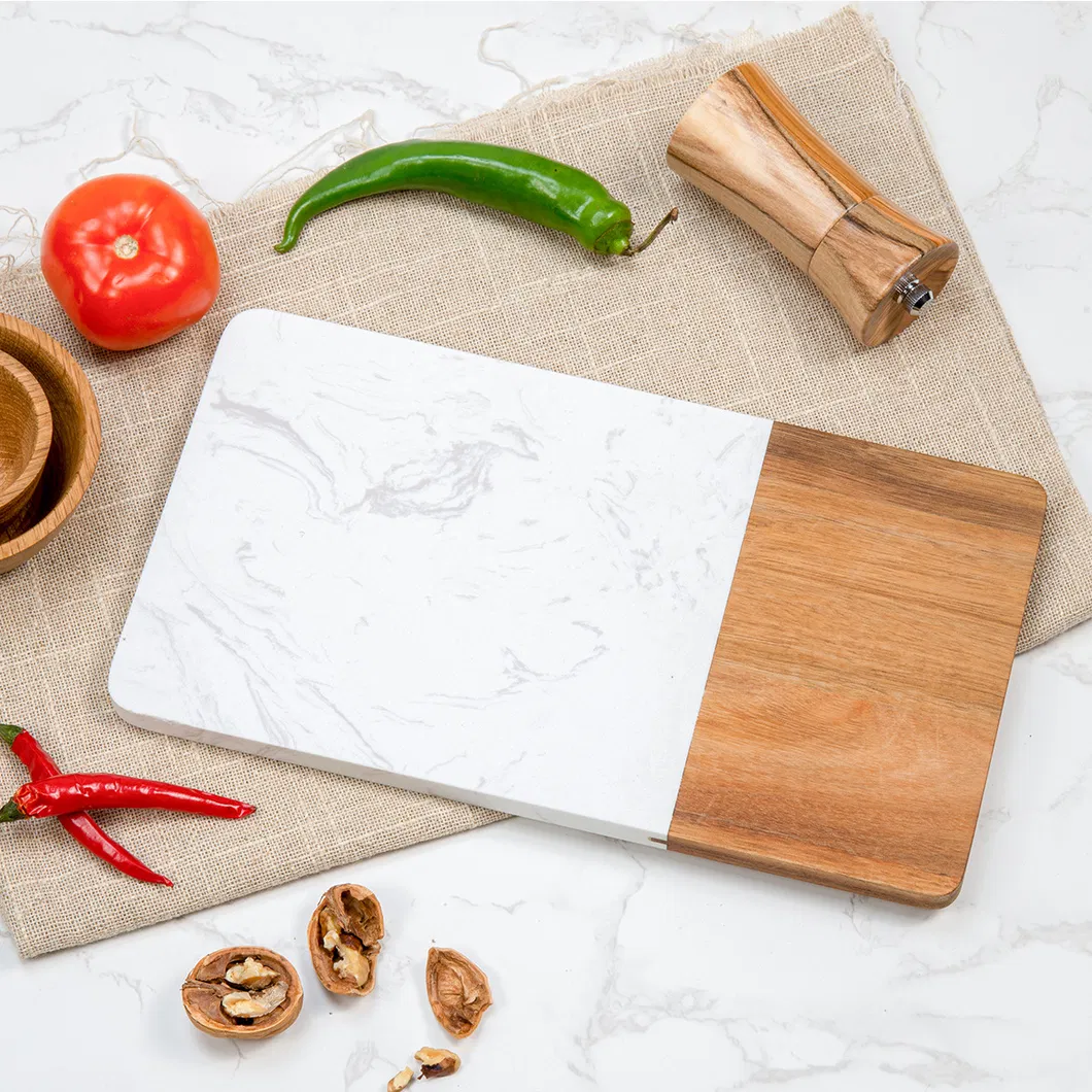 Rectangle Marble and Wood Serving Board for Steak Fruit