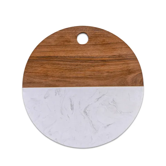 Marble and Acacia Wood Cheese Board Charcuterie Chopping Board with Handle