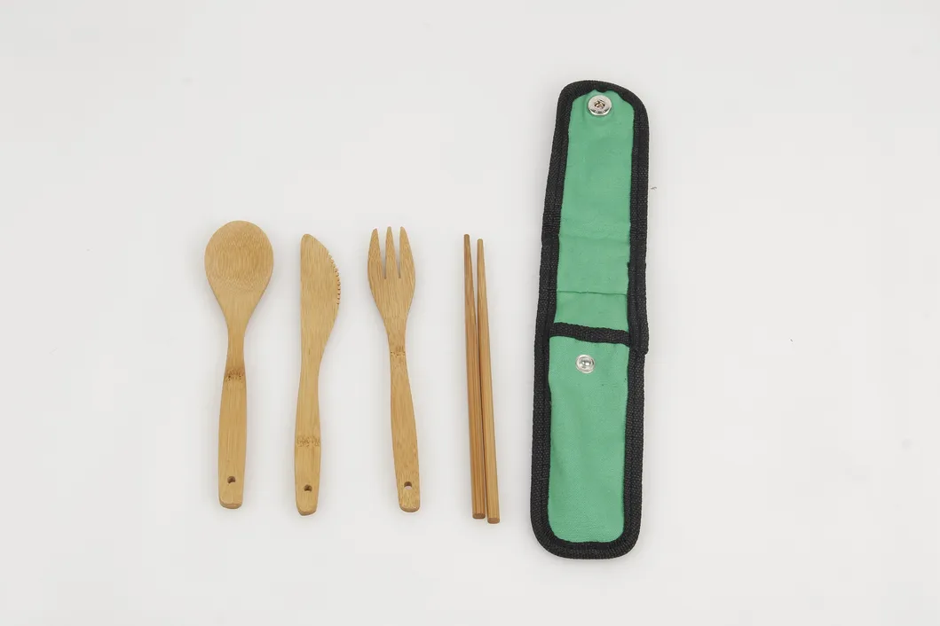 Lightweight Bamboo Fork Knife Spoon Chopstick with Travel Pouch
