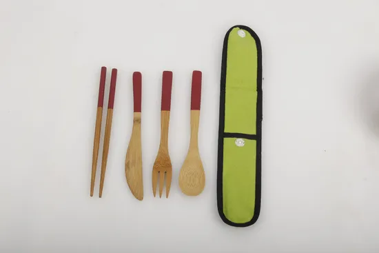 4 PCS Bamboo Travel Cutlery Set with Bags