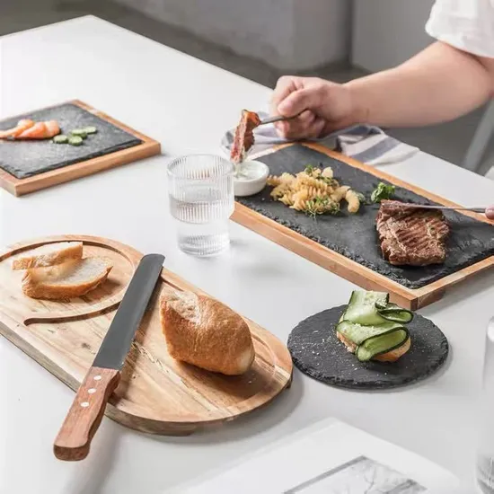 Round Slate Cheese Serving Board with Handle