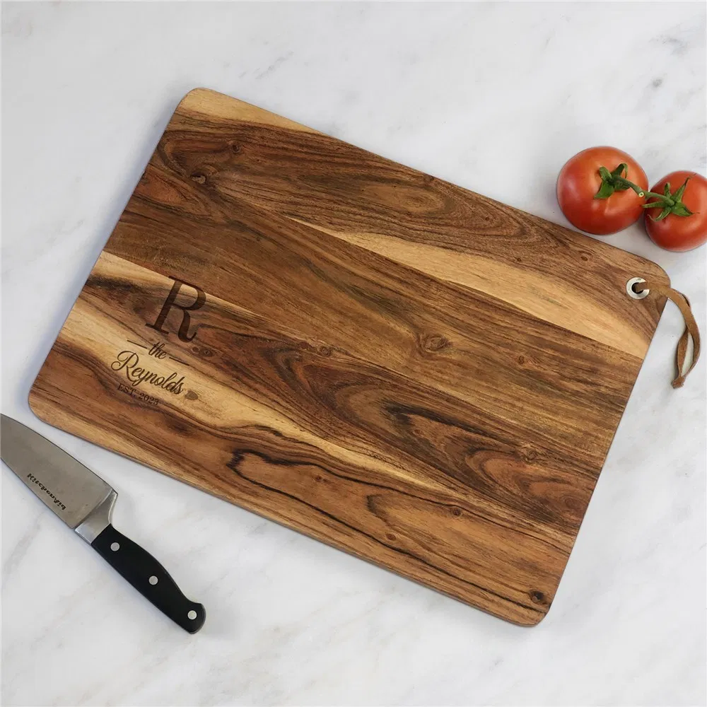 Custom Engraved Logo Large Wood Cutting Board with Leather Rope