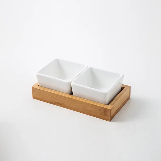 Bamboo Tray Ceramic Serving Dishes Platter Set