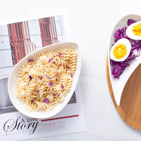 Ceramic Portion Plates with Bamboo Serving Tray