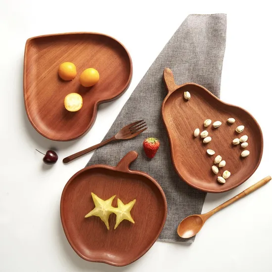 Apple Shape Multi-Purpose Ebony Wood Food Plate Serving Tray