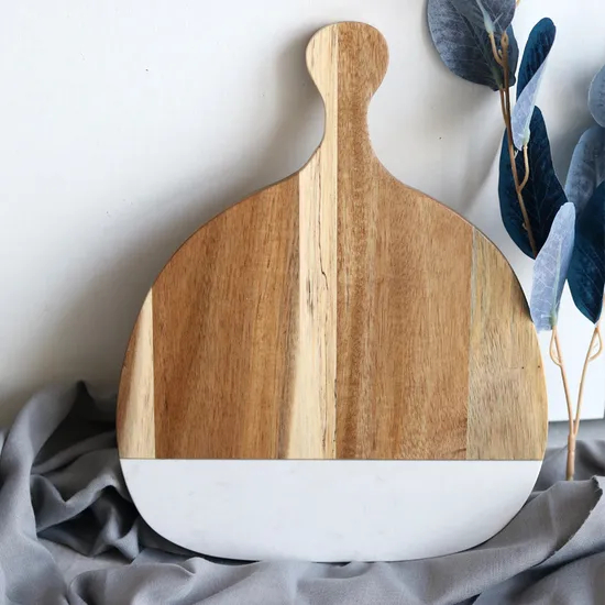 Elegant Marble - Inlaid Wood Cheese Board with Handle