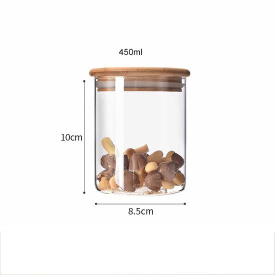 450ml 550ml 750ml 900ml Round Glass Food Storage Container Jar with Bamboo Wood Lid