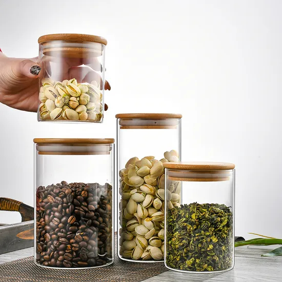 Wholesale High Borosilicate Glass Food Storage Jar with Bamboo Lid