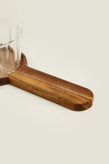 Paddle Shape Acacia Wood DIP Tray with 3 PCS Glass Serving Bowls Set for Sale