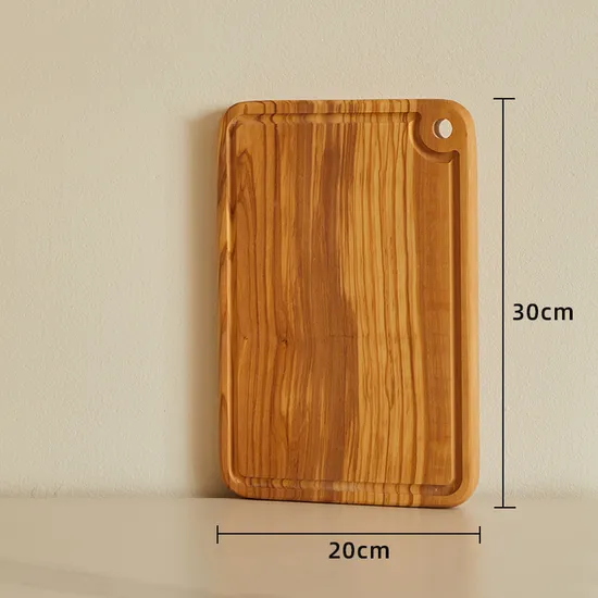 Reversible Rectangle Olive Wood Cutting Board with Deep Juice Groove