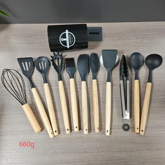 12- PCS Set Silicone Kitchen Accessories Cooking Tools Kitchen Utensils with Wooden Handles