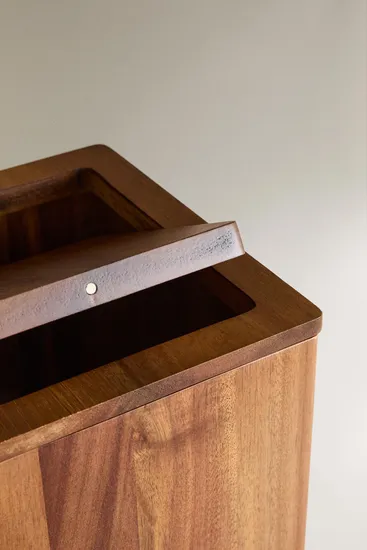 Luxury Acacia Wood Storage Box Wood Trash Can Dust Bin for Home