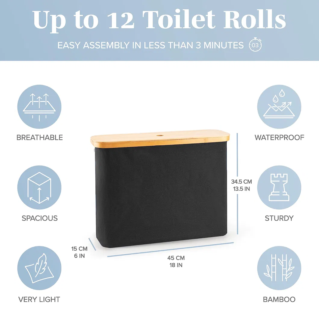 Stackable & Foldable Bathroom Toilet Paper Organizer with Bamboo Lid