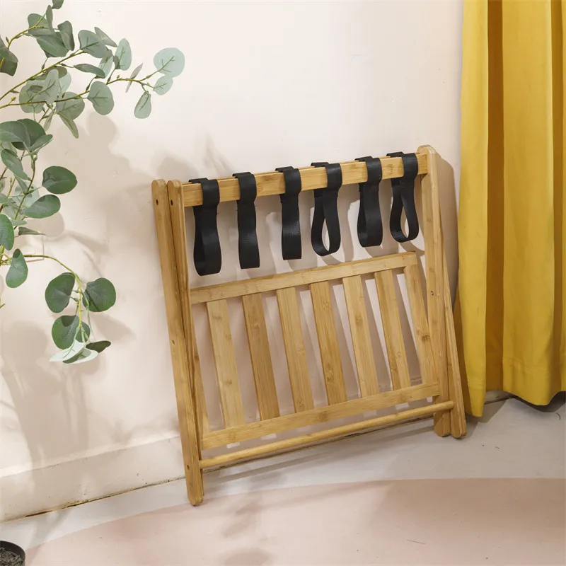 Hotel Room Floor-Standing Foldable Bamboo and Wood Luggage Rack Luggage Storage Slipper Rack.