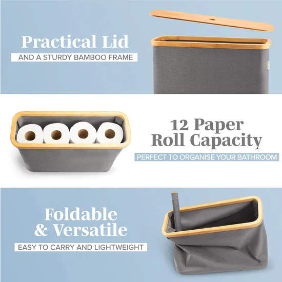 Water-Proof Grey Color Toilet Paper Holder with Bamboo Lid