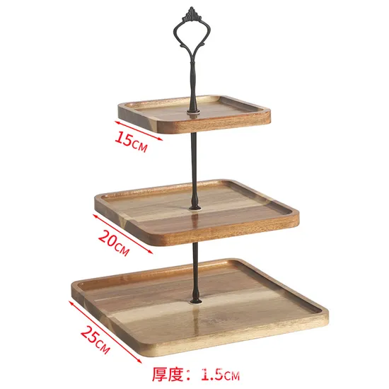 3 PCS 3 Tier Square Acacia Wooden Serving Tray Cake Display Stand for Party/ Wedding