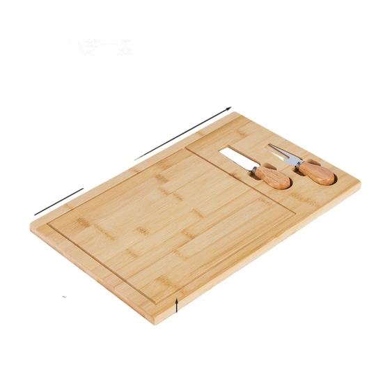 Friendly Solid Bamboo Cutting Board Cheese Board with 2 Cheese Kknives Made in Fujian Factory
