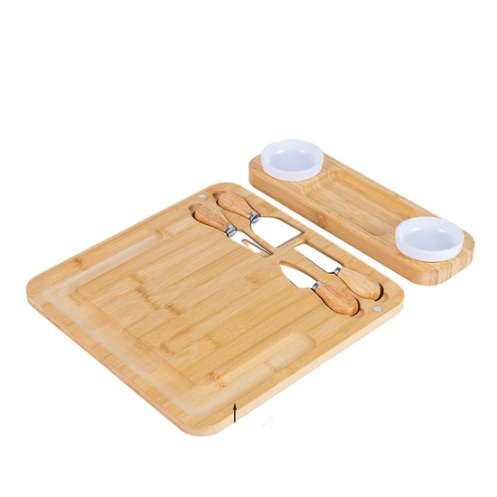 High Quality Square Bamboo Cheese Board Set with Stainless Steel Knife