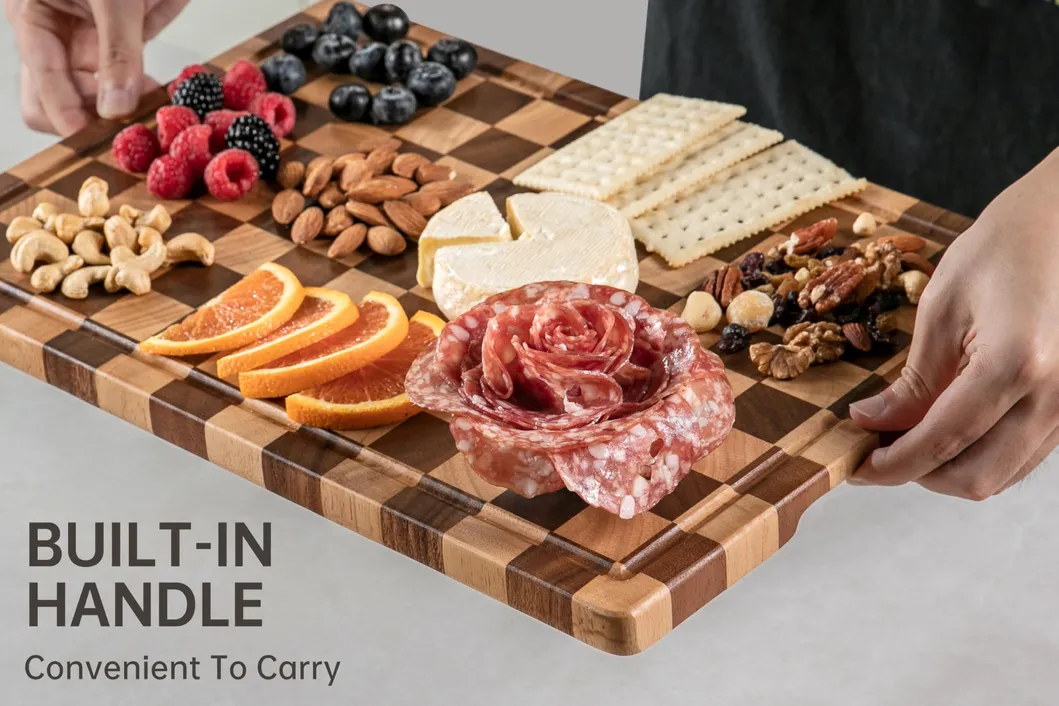 End Grain Rubber Wood Vegetable and Fruit Cutting Board for Kitchen
