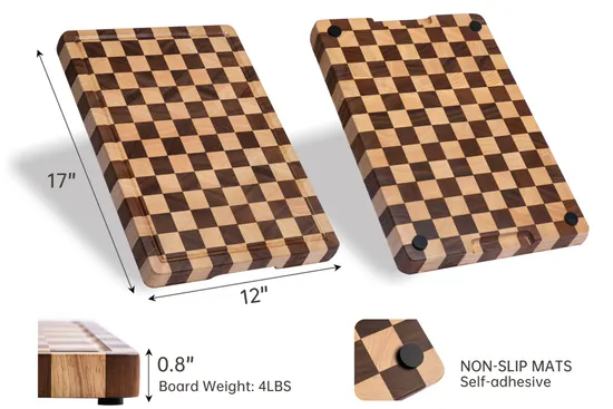 End Grain Rubber Wood Vegetable and Fruit Cutting Board for Kitchen