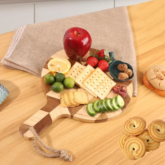 Herringbone Rubber Wood Serving Board Chopping Board with Handle
