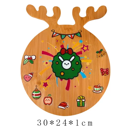 Solid Wood UV Printing Christmas Charcuterie Board for Meat Fruit Crackers Dessert Snack