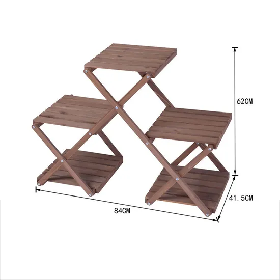 Movable and Fodable Triangular Wood Flower Shelf Plant Display Stand Outdoor Indoor