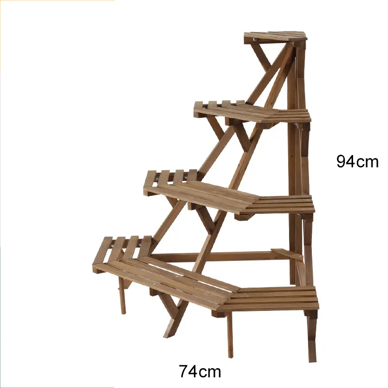 Stepped Style Solid Wood 4- Tier Corner Shelf Flower Rack Flower Pot Plant Stand