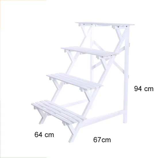 4-Layer Ladder Style Wooden Flower Rack Flower Shelf for Garden and Living Room