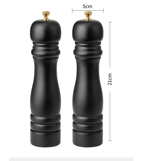 8-Inch Black PU Painted Wooden Pepper Grinder Sea Salt Grinder