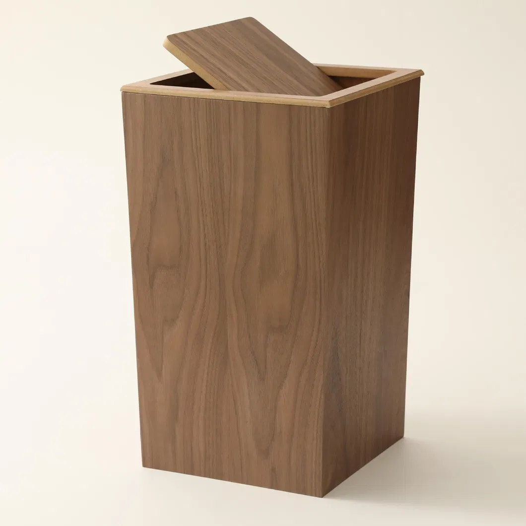 Vintage - Style Walnut Wood Waste Basket for Living Room
