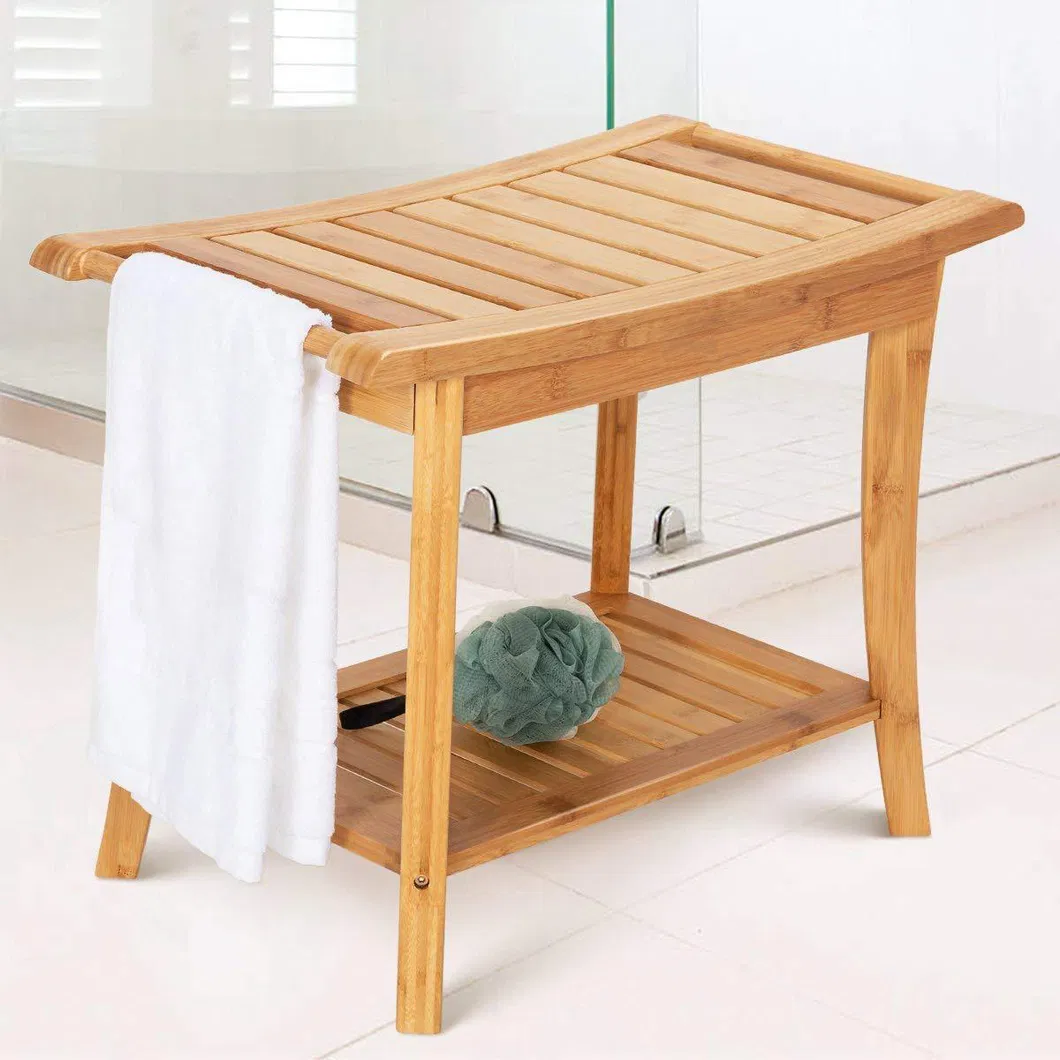 Thickened Bamboo Bathroom Stool with Towel Hanging Function