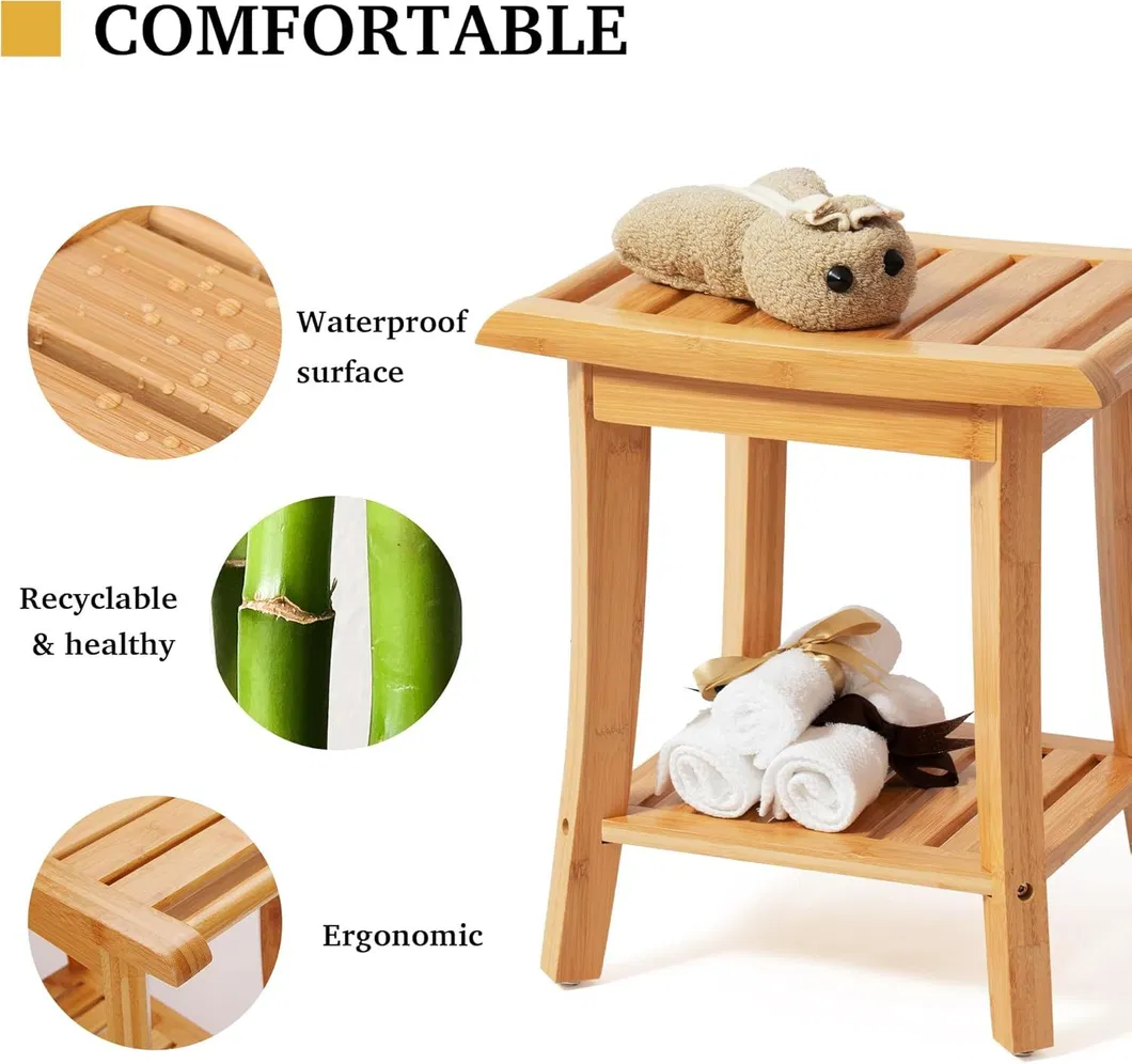 Household Bamboo Bathroom Shower Bench with Towel Hange